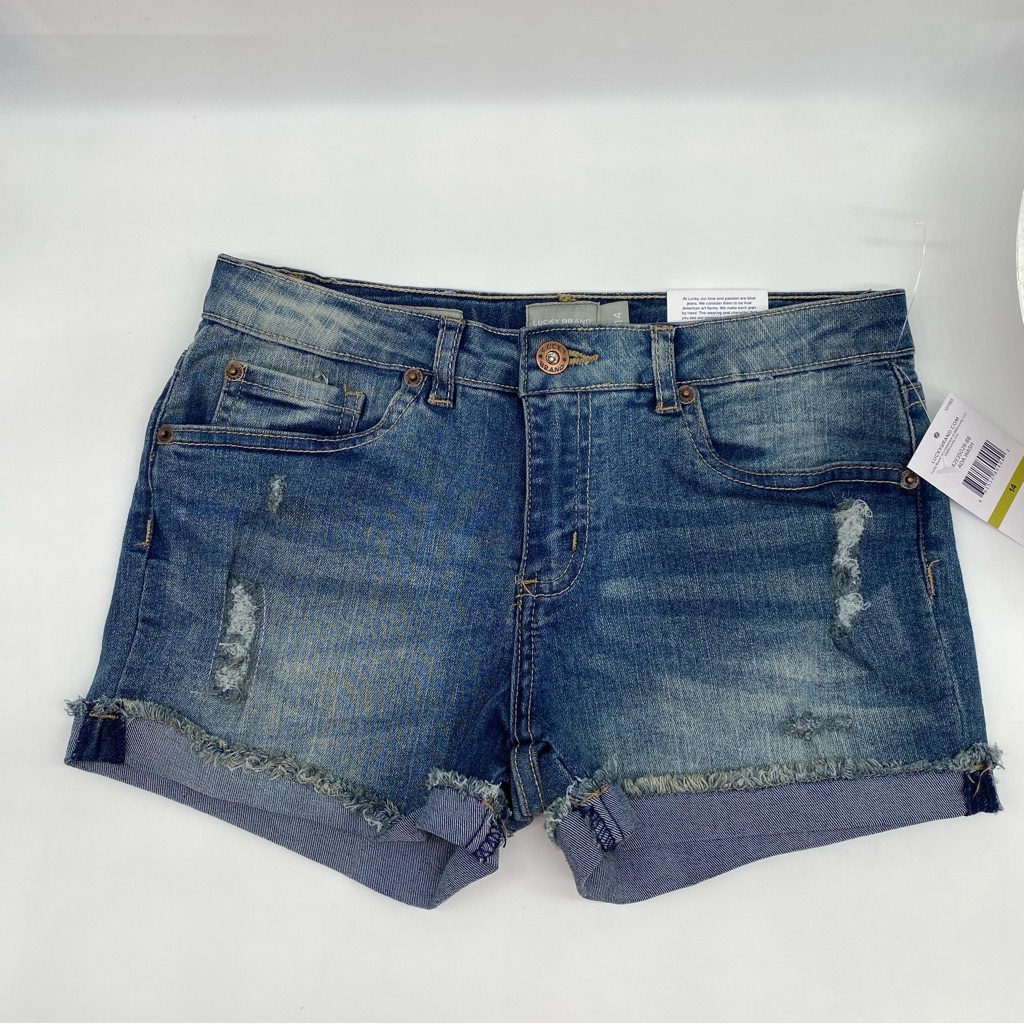 Lucky Brand Girls Riley Short Cuffed Distressed Denim Shorts In Ada Wash Size 14